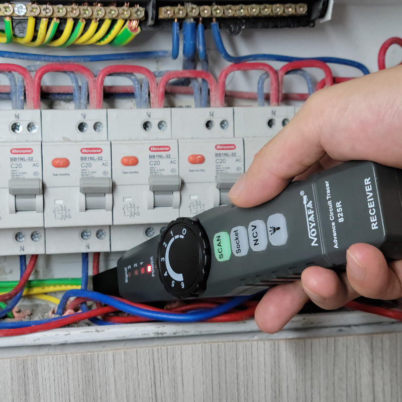 Advanced AC Circuit Breaker Tracer with Integral GFCI Outlet Tester, Network Cable Finder, NCV Detector NF-825TMR