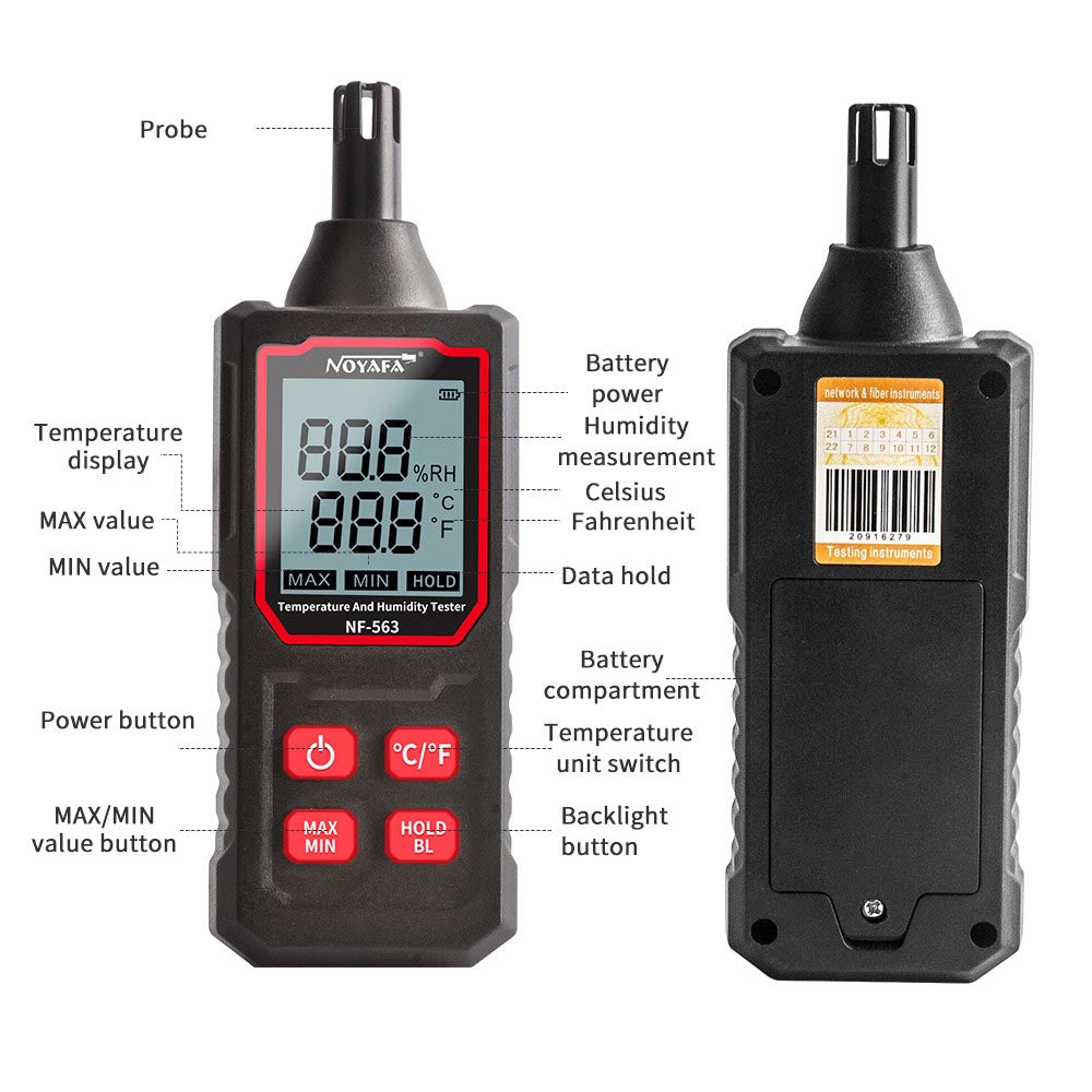 Noyafa NF-563 Temperature and Humidity Tester with Enhanced Precision Sensor for HVAC, Indoor Air Quality, and Various Environmental Measurements