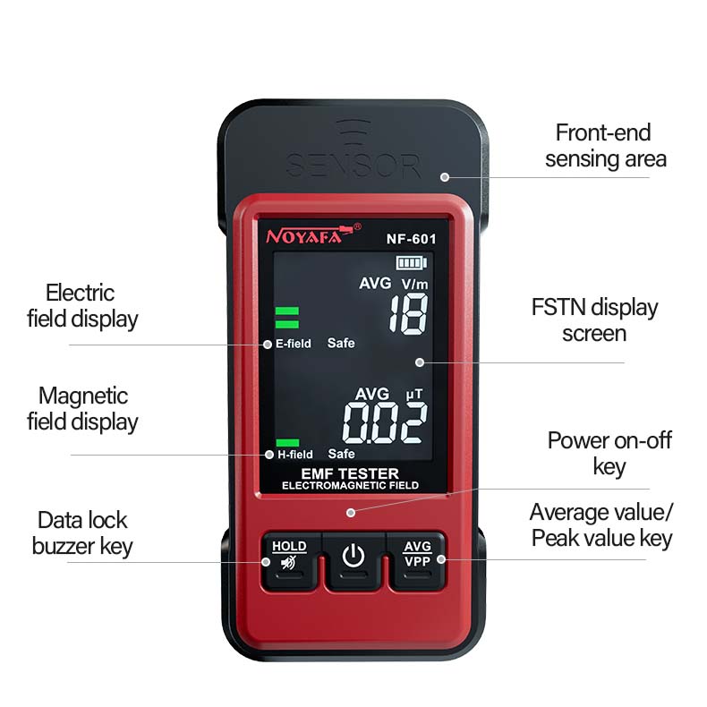 Noyafa NF-601 Portable Electromagnetic Radiation Detector EMF Tester with Real-Time Monitoring and Audio-Visual Alarm