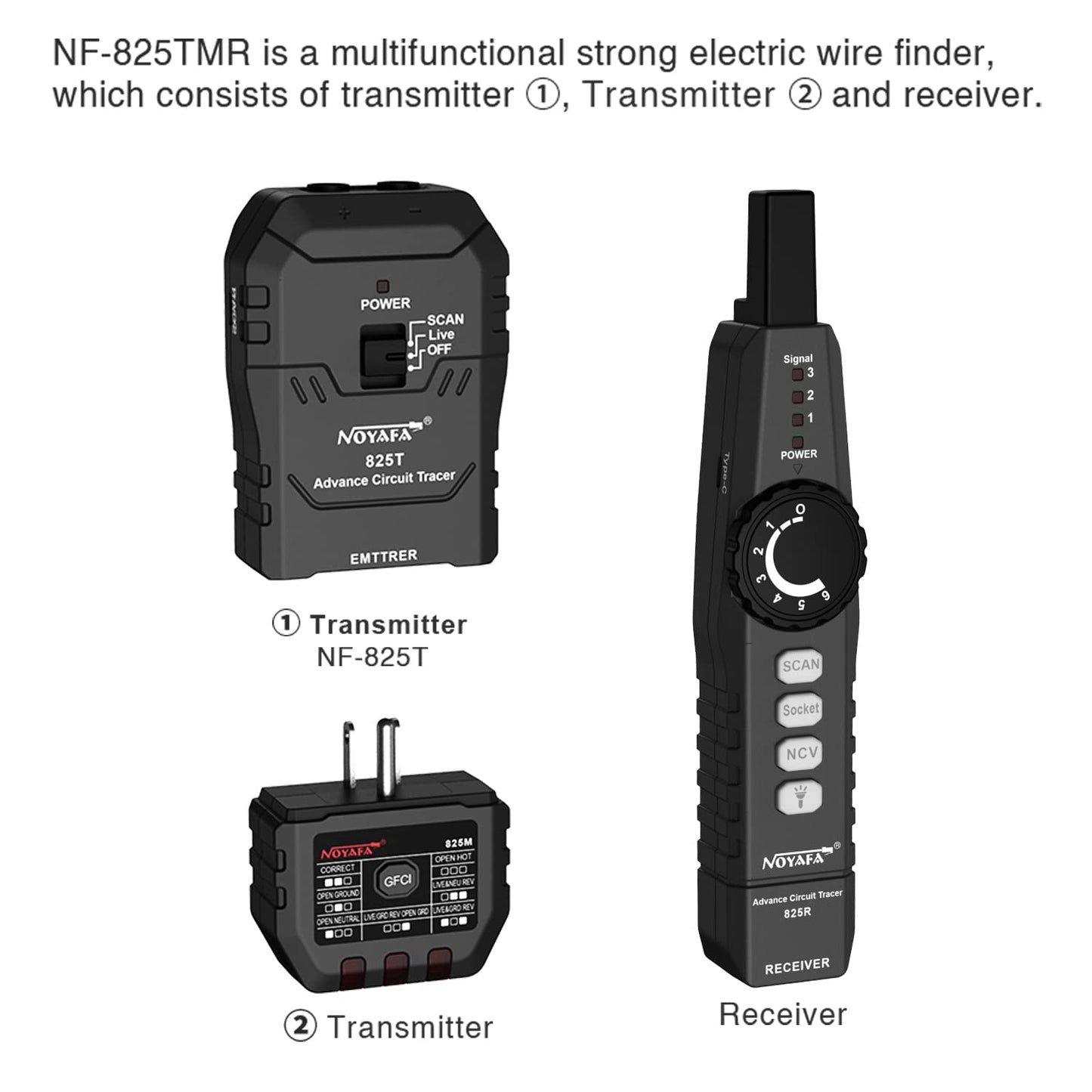 Noyafa Новое поступление Детектор электрических проводов Tracer с поиском автоматических выключателей, тестированием розеток, поиском кабелей Ethernet и обнаружением NCV - NF-825TMR