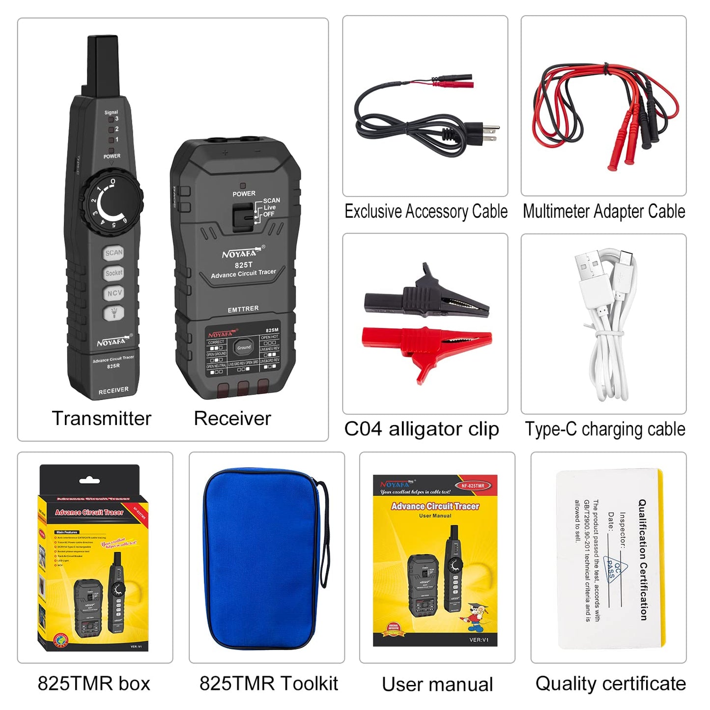 Noyafa Новое поступление Детектор электрических проводов Tracer с поиском автоматических выключателей, тестированием розеток, поиском кабелей Ethernet и обнаружением NCV - NF-825TMR